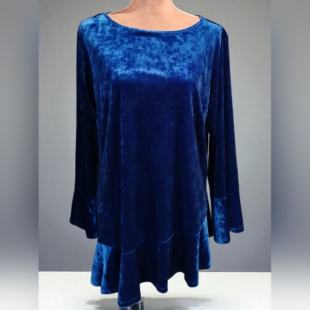 Linea By Louis Dell' Olio Vibrant Blue Velvet Womans Shirt Blouse Large Fairy
